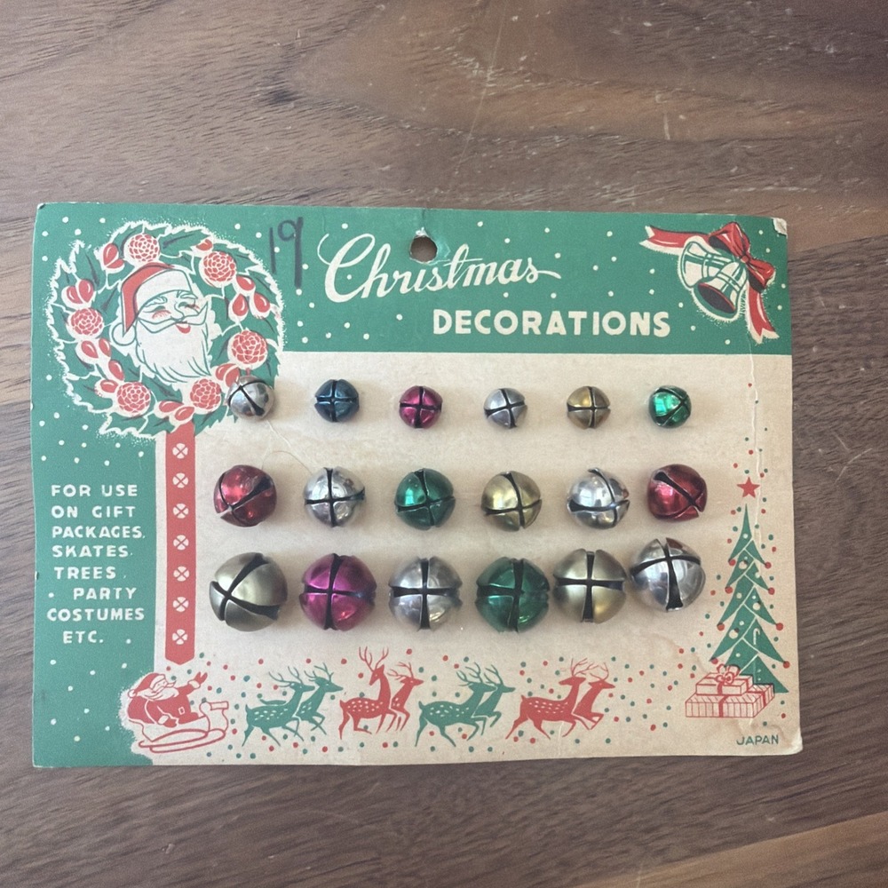 Vintage Walco Metal Jingle Bells Multi Color Japan Christmas Holiday 18 Bells